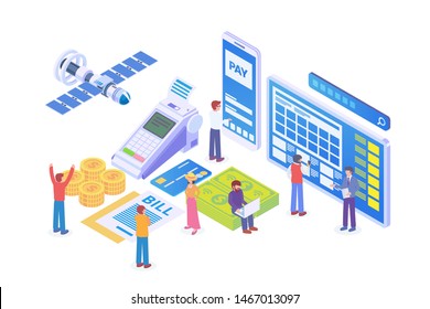 Modern Isometric Payment Options Illustration, Web Banners, Suitable for Diagrams, Infographics, Book Illustration, Game Asset, And Other Graphic Related Assets