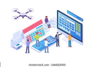 Modern Isometric Planning Schedule Illustration, Web Banners, Suitable for Diagrams, Infographics, Book Illustration, Game Asset, And Other Graphic Related Assets