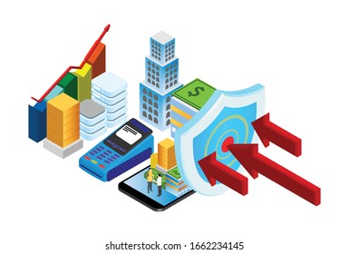 Modern Isometric Privacy Protection Banking Transactions iIllustration, Web Banners, Suitable for Diagrams, Infographics, Book Illustration, Game Asset, And Other Graphic Related Assets