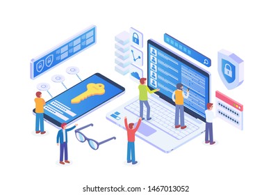 Modern Isometric Privacy Protection Illustration, Web Banners, Suitable for Diagrams, Infographics, Book Illustration, Game Asset, And Other Graphic Related Assets