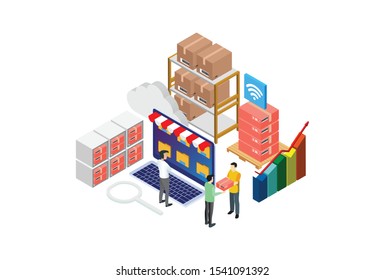 Modern Isometric Product Inventory Illustration, Web Banners, Suitable for Diagrams, Infographics, Book Illustration, Game Asset, And Other Graphic Related Assets