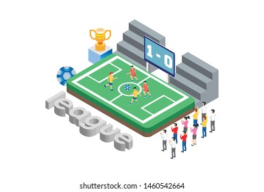 Modern Isometric Professional Live Soccer Tournament Technology Illustration in White Isolated Background With People and Digital Related Asset
