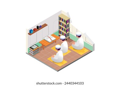 Modern Isometric Read the Qur'an in the month of Ramadan which is full of blessings Illustration Isolated Background. Suitable for Diagrams, Infographics, Game Assets, and Other Graphics