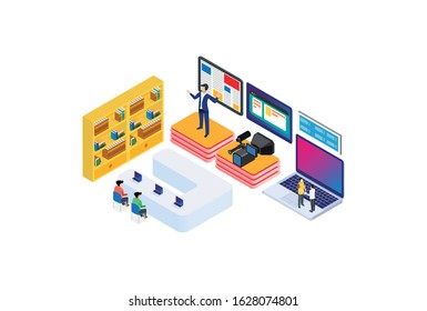 Modern Isometric Remote Teamwork Meeting Illustration, Web Banners, Suitable for Diagrams, Infographics, Book Illustration, Game Asset, And Other Graphic Related Assets