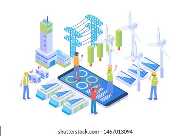 Modern Isometric Renewable Energy Illustration, Web Banners, Suitable for Diagrams, Infographics, Book Illustration, Game Asset, And Other Graphic Related Assets