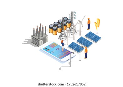 Modern Isometric Renewable Energy Illustration, Web Banners, Suitable for Diagrams, Infographics, Book Illustration, Game Asset, And Other Graphic Related Assets