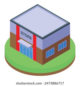 Modern isometric retail store illustration with colorful vector graphic design representing a 3d storefront in a city landscape, showcasing urban architecture and consumerism