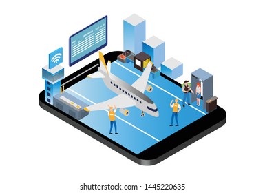 Modern Isometric Smart Airport System, Suitable for Diagrams, Infographics, Illustration, And Other Graphic Related Assets