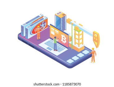 Modern Isometric Smart Bitcoin Mining Production, Suitable for Diagrams, Infographics, Illustration, And Other Graphic Related Assets