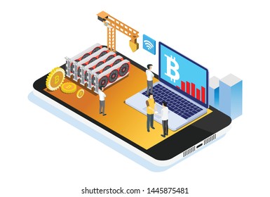 Modern Isometric Smart Bitcoin Mining Production, Suitable for Diagrams, Infographics, Illustration, And Other Graphic Related Assets