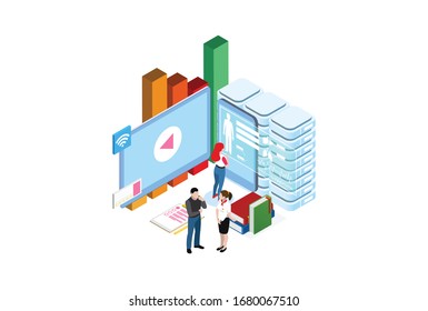 Modern Isometric Smart cloud technology-based online learning Technology Illustration, Suitable for Diagrams, Infographics, Book Illustration, Game Asset, And Other Graphic Related Assets