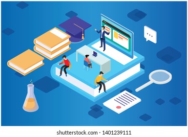 Modern Isometric Smart E-Learning Technology Illustration, Suitable for Diagrams, Infographics, Book Illustration, Game Asset, And Other Graphic Related Assets - Vector