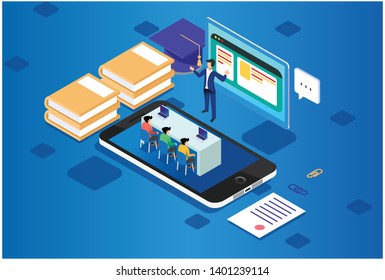 Modern Isometric Smart E-Learning Technology Illustration, Suitable for Diagrams, Infographics, Book Illustration, Game Asset, And Other Graphic Related Assets - Vector