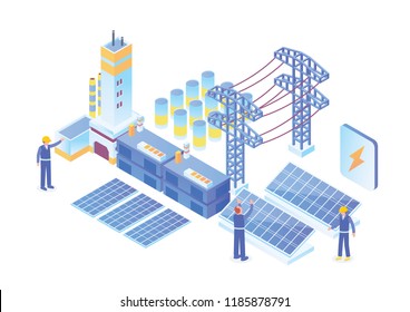 Modern Isometric Smart Electricity Solar Power Plant Illustration, Suitable for Diagrams, Infographics, Book Illustration, Game Asset, And Other Graphic Related Assets