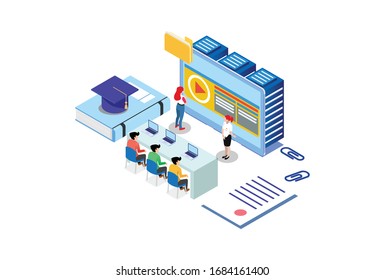 Modern Isometric Smart E-Study Technology Illustration, Suitable for Diagrams, Infographics, Book Illustration, Game Asset, And Other Graphic Related Assets