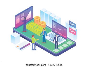 Modern Isometric Smart Financial Technology Illustration, Suitable for Diagrams, Infographics, Book Illustration, Game Asset, And Other Graphic Related Assets