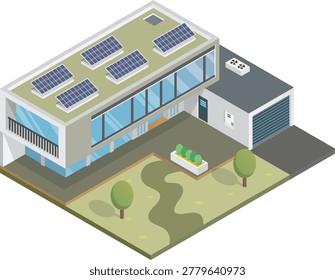 Modern Isometric Smart House with Solar Panels and Garage for Eco Friendly Architecture Vector Illustration