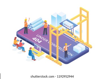 Modern Isometric Smart Mobile App Development Under Constuction Illustration, Suitable for Diagrams, Infographics, Book Illustration, Game Asset, And Other Graphic Related Assets Modern Isometric Smart Mobile App Development Under Constuction Illustration, Suitable for Diagrams, Infographics, Book Illustration, Game Asset, And Other Graphic Related Assets
