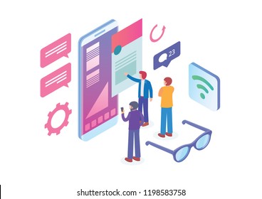 Modern Isometric Smart Mobile Content Provider Illustration, Suitable for Diagrams, Infographics, Book Illustration, Game Asset, And Other Graphic Related Assets