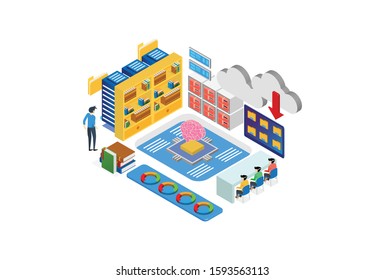 Modern Isometric Smart Online Library Illustration, Suitable for Diagrams, Infographics, Book Illustration, Game Asset, And Other Graphic Related Assets