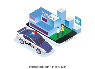 Modern Isometric Smart Police Reporting System Mobile App, Suitable for Diagrams, Infographics, Illustration, And Other Graphic Related Assets