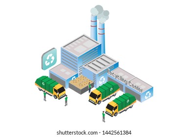 Modern Isometric Smart Recycling Factory Technology Illustration, Suitable for Diagrams, Infographics, Book Illustration, Game Asset, And Other Graphic Related Assets