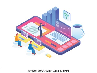 Modern Isometric Smart Webinar Office Training, Suitable for Diagrams, Infographics, Illustration, And Other Graphic Related Assets