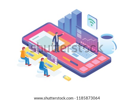 Modern Isometric Smart Webinar Office Training, Suitable for Diagrams, Infographics, Illustration, And Other Graphic Related Assets