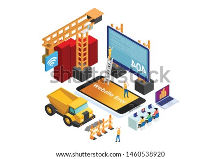 Modern Isometric Smart Website Under Construction Development Technology Illustration in White Isolated Background With People and Digital Related Asset