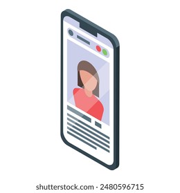 Modern isometric smartphone profile concept illustration with user interface design for social media app and online communication technology