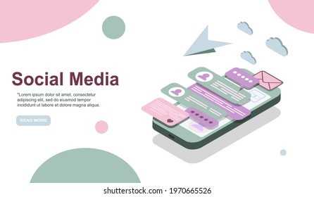 Modern Isometric Social Media Marketing Illustration, Suitable for Website, Infographics, Book Illustration, Game Asset, And Other Graphic Related Assets EPS