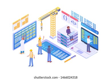 Modern Isometric Software Development Illustration, Web Banners, Suitable for Diagrams, Infographics, Book Illustration, Game Asset, And Other Graphic Related Assets