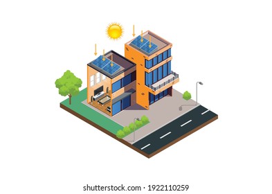 Modern Isometric Solar Cell Diagram House System Isometric Vector, Suitable For Diagrams, And Other Graphic Related Assets