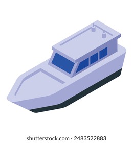 Modern isometric speed boat vector illustration in marine transportation design. Graphic artwork of a sleek, elegant, and highspeed motorboat isolated on water