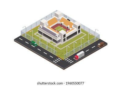 Modern Isometric  Stadiums, arenas and rink set in side of the road , Web Banners, Suitable for Diagrams, Infographics, Book Illustration, Game Asset, And Other Graphic Related Assets