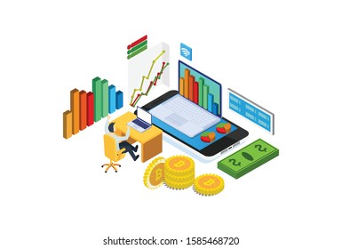 Modern Isometric Stock Market Financial Analysis Illustration, Suitable for Diagrams, Infographics, Book Illustration, Game Asset, And Other Graphic Related 