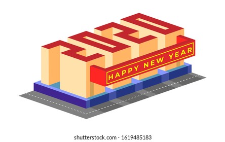 Modern isometric style of Happy new year 2020. 3D number of 2020. Flat design. Eps 10 vector
