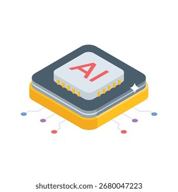 Modern isometric style icon of compact AI chip
