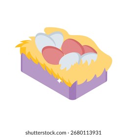 Un icono de estilo isométrico moderno de la caja de almacenamiento de huevos