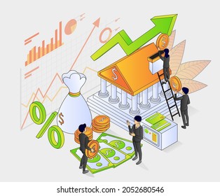 Modern isometric style illustration about financial and banking business