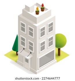 modern isometric three storey building
