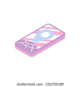 Modern Isometric Tracking Map, Diagrams, Infographics, Illustration, Vector, Smartphone