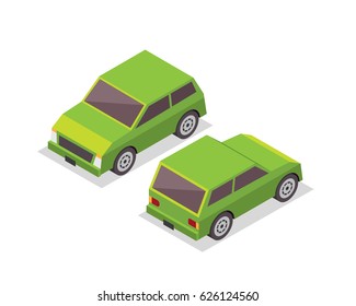 Modern Isometric Urban Vehicle Illustration Logo - Small Green City Car