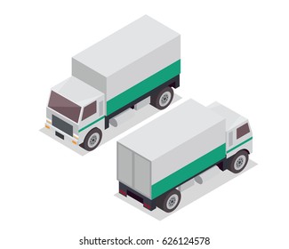 Modern Isometric Urban Vehicle Illustration Logo - Cargo Delivery Truck