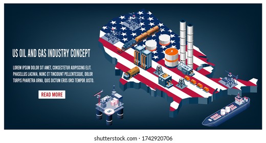 Modern isometric of US oil and gas industry concept.
Easy to edit and customize. Vector illustration