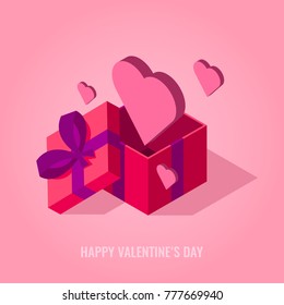 modern isometric valentine's day illustration with hearts in a box as a gift