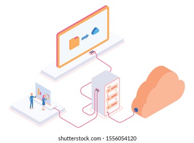 Modern isometric vector cloud storage illustration. 