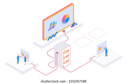 Modern isometric vector control center illustration. 