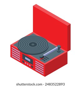 Diseño moderno de Vector isométrico de un tocadiscos rojo para temas de música y audio