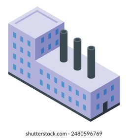 Modern isometric vector illustration of a blue factory with chimneys